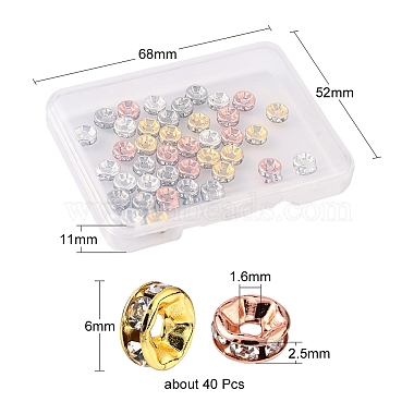 40Pcs 4 Colors Brass with Crystal Rhinestone Spacer Beads(KK-YW0001-39)-4