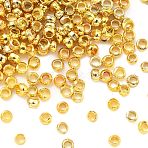Brass Crimp Beads, Golden, 2x1.5mm, Hole: 1mm(KK-S509-01G-02)