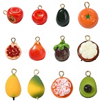 12Pcs 12 Styles Brass Acrylic Pendants, Lead Free & Cadmium Free, Rack Plating, Long-Lasting Plated, Golden, Fruit, 15~19.5x9.5~12.5x6~10mm, Hole: 1.8mm, 1pc/style (OACR-CJ0002-68)