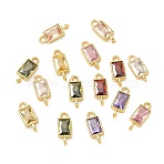 Brass Pave Cubic Zirconia Connector Charms, Rectangle Links, Real 18K Gold Plated, Mixed Color, 12.5x5x3mm, Hole: 1.5mm(KK-L264-08G)