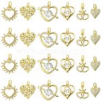 12Pcs 6 Styles Rack Plating Brass Pave Cubic Zirconia Pendants, Lead Free & Cadmium Free, with Jump Ring, Long-Lasting Plated, Heart Charm, Real 18K Gold Plated, 11~18x9~21x2~6mm, Hole: 3.4mm(KK-CJ0002-05)