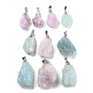 Raw Rough Natural Mixed Stone Pendants, Natural Aquamarine/Kunzite, Nuggets Charms with Platinum Plated Brass Pinch Bails, 24~47x14.5~35x10~19mm, Hole: 6x4mm(G-B060-01P)