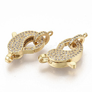 Brass Micro Pave Clear Cubic Zirconia Lobster Claw Clasps, with Tube Bails, Real 16K Gold Plated, 20x14x5mm, Hole: 2.5x3.5mm(ZIRC-S066-010)