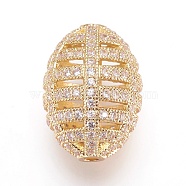 Brass Micro Pave Cubic Zirconia Beads, Sports Beads, Rugby, Clear, Golden, 20x15mm, Hole: 2mm(ZIRC-F090-02G-B)