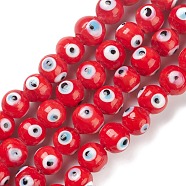 Handmade Evil Eye Lampwork Bead Strands, Round, Red, 10.5~11x9~10mm, Hole: 2~3mm, about 40pcs/strand, 14.13~14.6''(35.9~37.1cm)(LAMP-M015-01B)