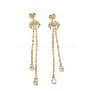 Brass Micro Pave Clear Cubic Zirconia Dangle Stud Earrings, with Cable Chains, Long-Lasting Plated, Moon, Real 18K Gold Plated, 58x10mm, Pin: 0.8mm(EJEW-K083-16G)
