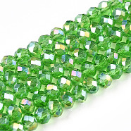 Electroplate Glass Beads Strands, AB Color Plated, Faceted, Rondelle, Light Green, 3.5~3.8x3mm, Hole: 0.4mm, about 113~115pcs/strand, 12.80~12.99 inch(32.5~33cm)(EGLA-A044-T3mm-B11)