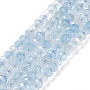 Natural Aquamarine Beads Strands, Faceted, Rondelle, 4x3mm, Hole: 0.7mm, about 130pcs/strand, 15.35 inch(39cm)(G-E194-16)