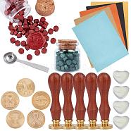 CRASPIRE DIY Wax Seal Stamp Kits, Including Brass Wax Seal Stamp, Wood Handle, Sealing Wax Particles, Paper Envelopes, Candles, 304 Stainless Steel Spoon, Mixed Color, Sealing Wax Particles: 0.9x0.9cm, 2 colors, 30g/color, about 90pcs/color, 180pcs/set(DIY-CP0003-92)