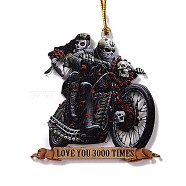 Opaque One-sided Printed Acrylic Big Pendants, for Halloween, Skeleton with Motorcycle, Black, 470x2mm, Hole: 5mm(MACR-D062-02B)