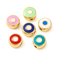 Rack Plating Brass Beads, with Enamel, Long-Lasting Plated, Real 18K Gold Plated, Flat Round with Evil Eye, Mixed Color, 6.5x3.5mm, Hole: 1.2mm(KK-H486-02G)