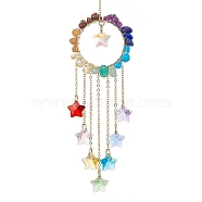Glass Star Pendant Decorations, with Wire Wrapped Chakra Gemstone Chips, for Home Decorations, 205mm(HJEW-JM01246-02)