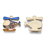 Printed Alloy Pendants, Cadmium Free & Nickel Free & Lead Free, Light Gold, Helicopter Charm, Dodger Blue, 17.5x18.5x2mm, Hole: 1.8mm(PALLOY-T083-07-04)