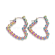 Ion Plating(IP) Rainbow Color Heart 304 Stainless Steel Hoop Earrings for Women, 23x21x2.6mm, Pin: 0.6mm(STAS-A057-19MC)