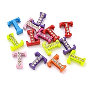 Spray Painted Zinc Alloy Slide Charms,with Crystal Rhinestone, Letter Slide Charms, Mixed Color, Letter.T, 11.5~13mm(ALRI-WH0005-13T)