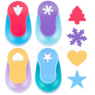 4Pcs 4 Colors Plastic Craft Punch for Scrapbooking & Paper Crafts, Paper Shapers, Random Color, Christmas Tree & Heart & Snowflake & Star Pattern, Mixed Patterns, 60x38x50mm, 1pc/color(TOOL-FG0001-11)