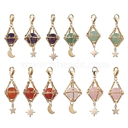 Natural Gemstone Brass Pendant Decorations, Diamond with Star & Moon, 48~52mm, 3pcs/set(HJEW-JM01817)