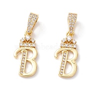 Eco-Friendly Brass Micro Pave Cubic Zirconia Pendants, Long-Lasting Plated, Real 18K Gold Plated, Cadmium Free & Lead Free, Letter, Letter.B, 16~20x7~11.5x1.5~2.2mm, Hole: 6.5x3.5mm(KK-K265-01G-B)