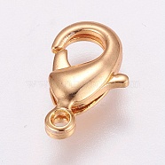 Brass Lobster Claw Clasps, Long-Lasting Plated, Real 24K Gold Plated, 12x7.5x3mm, Hole: 1.5mm(KK-G318-03G)