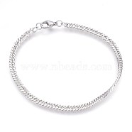 304 Stainless Steel Curb Chain Bracelets, with Lobster Claw Clasps, Stainless Steel Color, 8-3/8 inch(21.3cm), 4x1.7mm(BJEW-P235-12P)