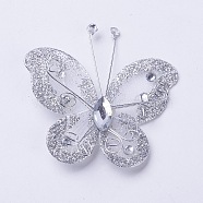 Polyester Butterfly Decoration, with Iron and Acrylic Rhinestone, WhiteSmoke, 50~56x54~56x5~7mm(DIY-WH0018-03C)