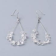 Dangle Earrings, with Natural Quartz Crystal Chips, Platinum Plated Brass Earring Hooks and teardrop, Pendants, 71~75mm, Pendant: 53.5~59mm, Pin: 0.5mm(EJEW-E255-B22)