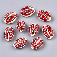 Natural Cowrie Shell Beads, with Enamel Polka Dot Pattern, No Hole/Undrilled, Dark Red, 16~19x10~12.5x7mm(SHEL-Q312-006D)