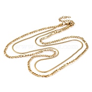 304 Stainless Steel Double Layer Figaro Chain & Herringbone Chain Necklaces for Women, Real 18K Gold Plated, 17.05 inch(43.3cm)(NJEW-G140-16C-G)