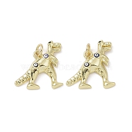 Real 18K Gold Plated Brass Micro Pave Cubic Zirconia Pendants, with Enamel and Jump Ring, Dinosaur Charms, Dark Blue, 17.5x23x4mm, Hole: 3.5mm(KK-L209-063G-02)
