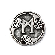 Rune Letters Alloy Pendants, Round, Antique Silver, 25x3mm, Hole: 1.6mm(PALLOY-S193-01AS-20)