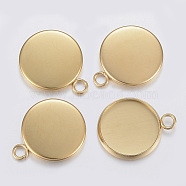 304 Stainless Steel Pendant Cabochon Settings, Plain Edge Bezel Cups, Flat Round, Golden, 11x8x1mm, Hole: 2.5mm, Tray: 6mm(STAS-F160-46G-01)