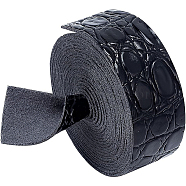 PU Imitation Leather Ribbon, Flat with Crocodile Skin Pattern, Black, 25x2mm, 2.5m/roll(WL-WH0003-10)