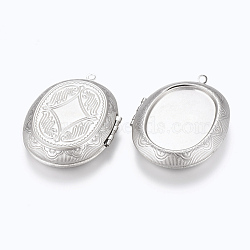 Tarnish Resistant 304 Stainless Steel Pendant Cabochon Settings, Locket Pendants, Photo Frame Charms for Necklaces, Oval, Stainless Steel Color, Tray: 26.5x35mm, 52x39x10mm, Hole: 2mm, Inner Size: 25x34mm(STAS-E144-013P)