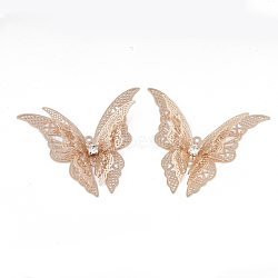 Brass Links connectors, with Crystal Rhinestone, Butterfly, Light Gold, 35x41x7mm, Hole: 1.2mm(KK-S353-008LG)