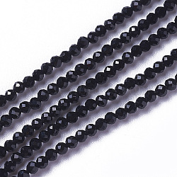 Glass Beads Strands, Faceted, Round, Black, 3~3.5x2.5~3mm, Hole: 0.3mm, about 114~125pcs/strand, 14 inch(35.5cm)(X-G-F596-47H-3mm)