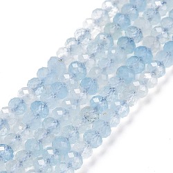 Natural Aquamarine Beads Strands, Faceted, Rondelle, 4x3mm, Hole: 0.7mm, about 130pcs/strand, 15.35 inch(39cm)(G-E194-16)