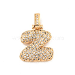 Brass Micro Pave Clear Cubic Zirconia Pendants, Real 18K Gold Plated, Letter Z, 31x21x5mm, Hole: 3x6mm(KK-B099-01G-Z)