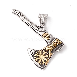 304 Stainless Steel Pendants, Ion Plating(IP), Axe, Antique Silver & Golden, 49x26.5x6mm, Hole: 8x4.5mm(STAS-M299-34AS)
