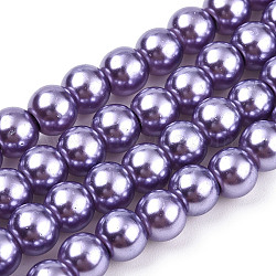 Baking Painted Pearlized Glass Pearl Round Bead Strands, Medium Purple, 6~7mm, Hole: 1mm, about 145pcs/strand, 31.4 inch(HY-Q003-6mm-27A)