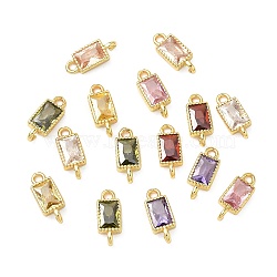 Brass Pave Cubic Zirconia Connector Charms, Rectangle Links, Real 18K Gold Plated, Mixed Color, 12.5x5x3mm, Hole: 1.5mm(KK-L264-08G)