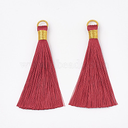 Polyester Tassel Big Pendant Decorations, with Metallic Cord, Red, 78~87x10~11mm, Hole: 7mm(X-FIND-S276-04)