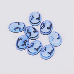 Resin Cameo Lady Head Cabochons, Oval, Blue, 17x12.5x3.5mm(CRES-WH0002-01B)