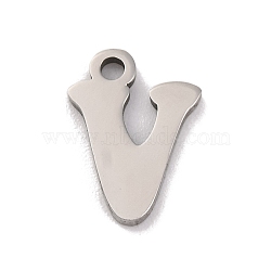 Non-Tarnish 201 Stainless Steel Charms, Laser Cut, Letter Charm, Letter V, 10.5x7.5x1mm, Hole: 1.2mm(STAS-U016-01P-V)