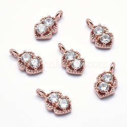 Brass Charms, with Cubic Zirconia, Cadmium Free & Nickel Free & Lead Free, Double Heart, Clear, Real Rose Gold Plated, 12x6.5x3.5mm, Hole: 1.5mm(ZIRC-J040-39RG-NR)