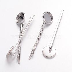 Iron Hair Bobby Pin Findings, with Brass Tray, Nice for DIY Hair Findings, Platinum, 59~61x13mm(IFIN-G046-N)