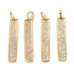 Brass Micro Pave Clear Cubic Zirconia Pendants, Long-Lasting Plated, Rectangle, Real 18K Gold Plated, 32x6x2mm, Hole: 5x3.5mm(ZIRC-P086-19G)