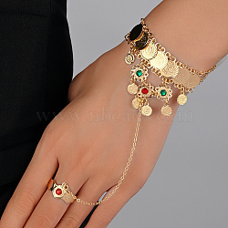 Vintage Real 18K Gold Plated Multi-layer Coin Fringe Hand Back Ring Bracelets for Women(HN2758)