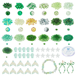 DIY Fish Theme Bracelet Making Kit, Including Round & Starfish & Fishtail Glass & Seed Beads, Elastic Thread, Green(DIY-NB0009-35)