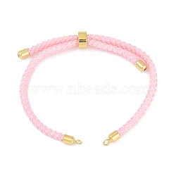 Adjustable Nylon Cotton Cord Making, with Rack Plating Brass Findings, Golden, Pink, 4-3/4~8-7/8 inch(12~22.5cm), 3mm, Hole: 2mm(OCOR-S002-01D)