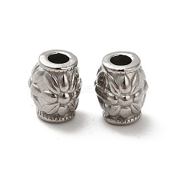 304 Stainless Steel Beads, Oval with Flower, Stainless Steel Color, 8x6.5mm, Hole: 2.5mm(STAS-I203-54P)